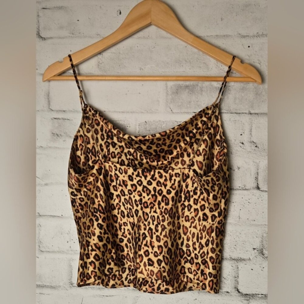 Zara Leopard Print Satin Cowl Neck Camisole Top Women’s Medium - Picture 2 of 8